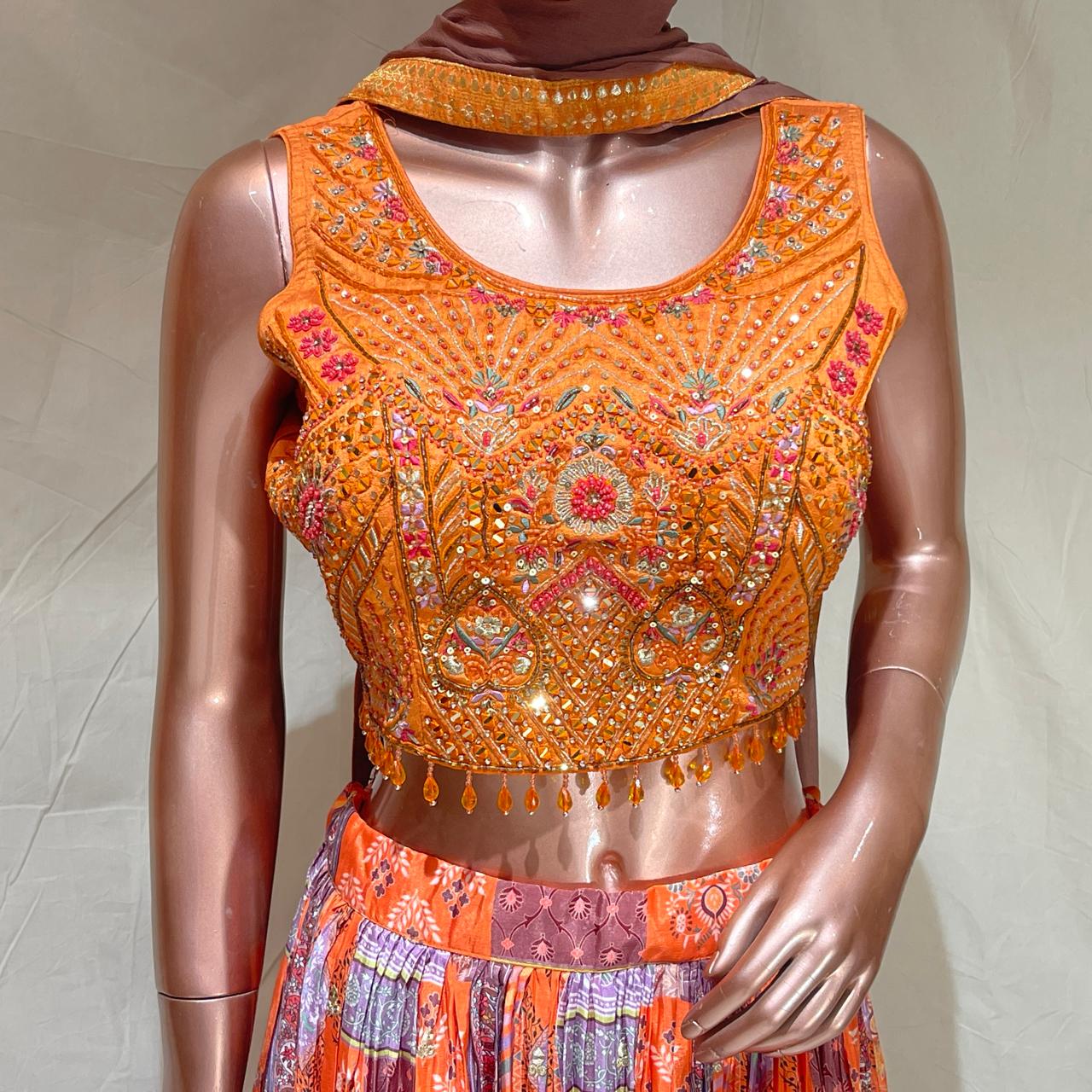 Shree Shanti Selection - Orange Multi-Color Lehenga for Women
